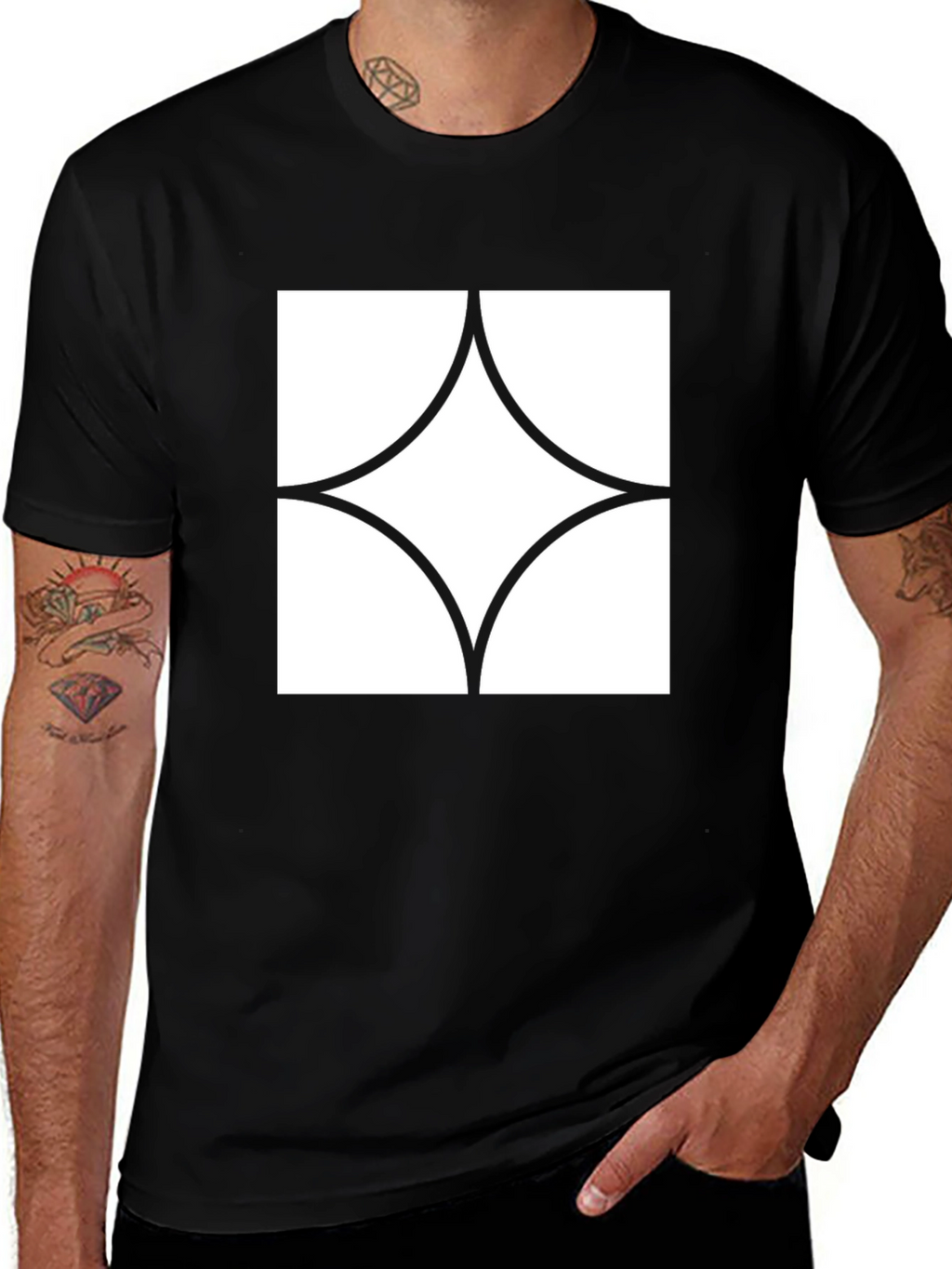 Modern Graphic Tee - Black with White Diamond Design