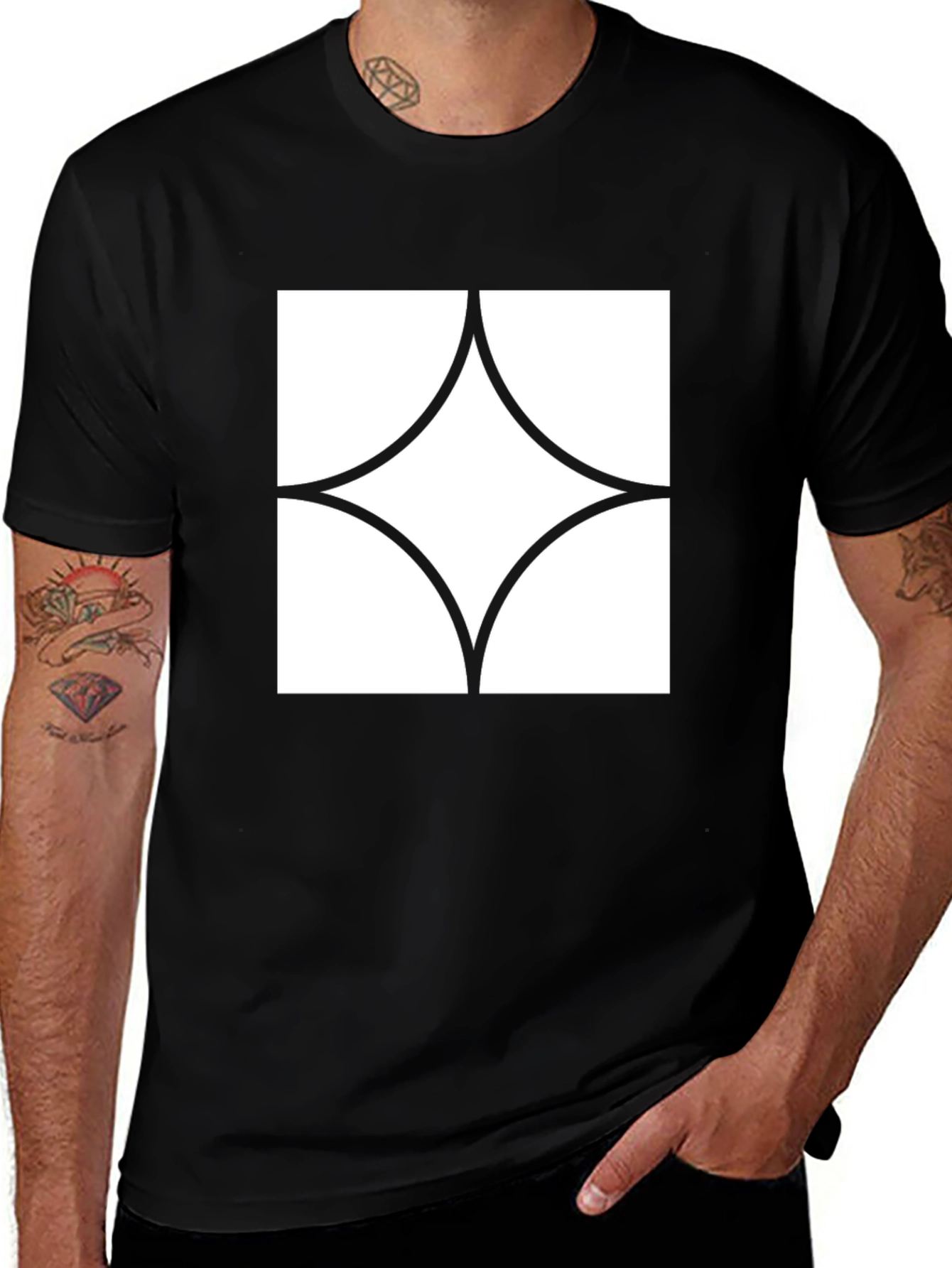 Modern Graphic Tee - Black with White Diamond Design