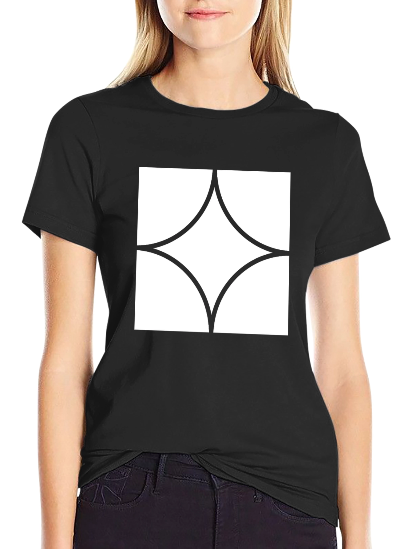 Modern Graphic Tee - Black with White Diamond Design