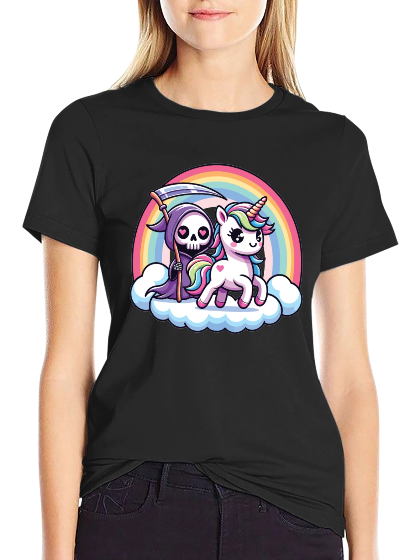 Grim Reaper Unicorn Rainbow T-Shirt