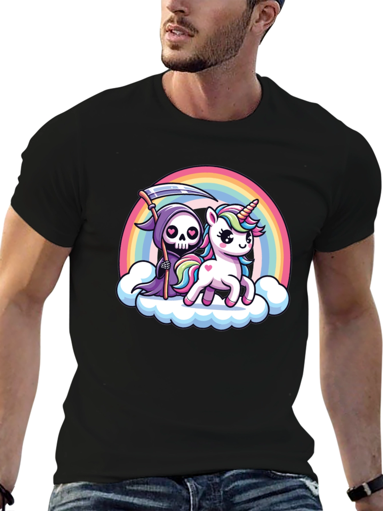 Grim Reaper Unicorn Rainbow T-Shirt