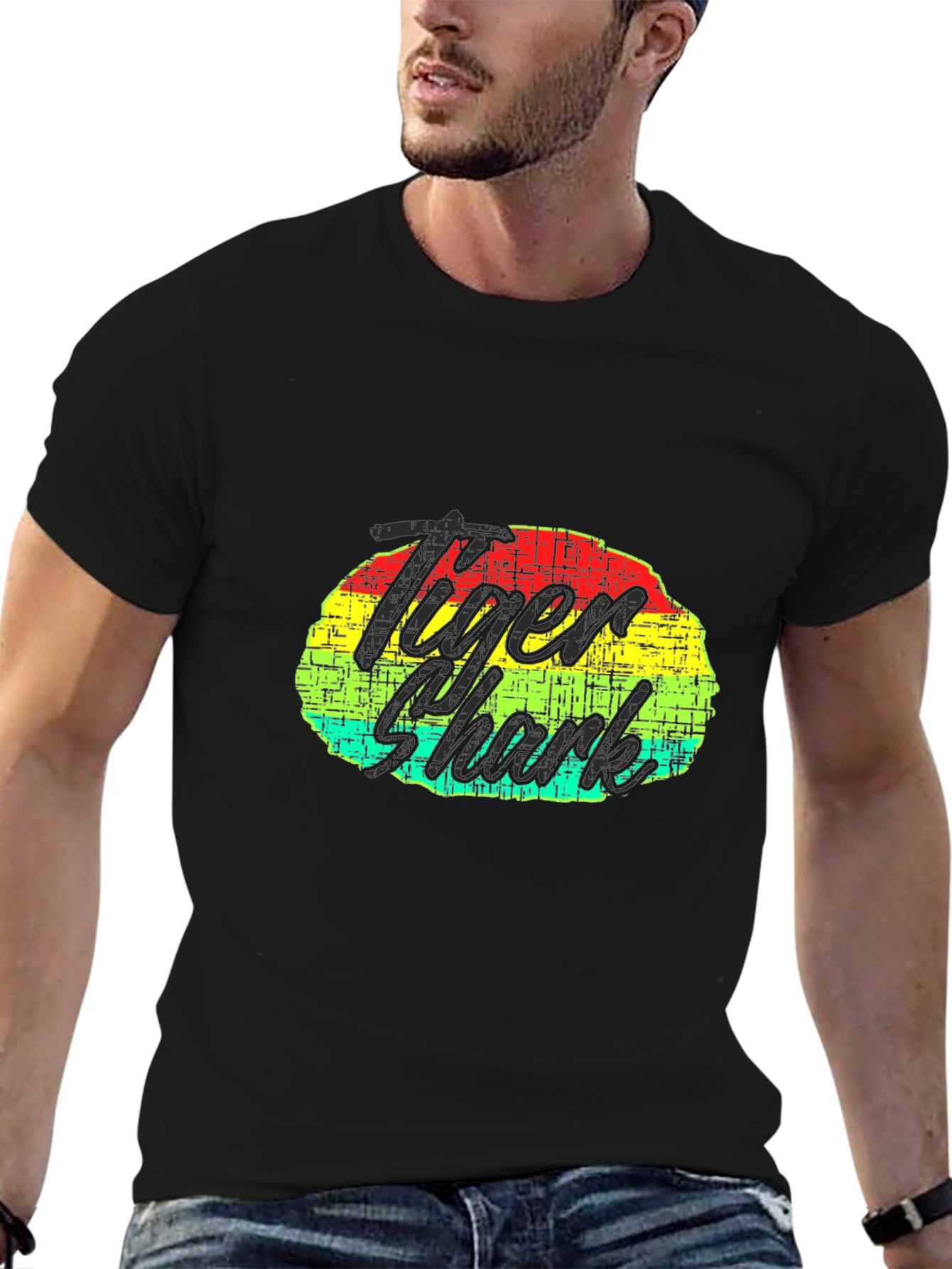 Tiger Shark Graphic Print Black T-Shirt