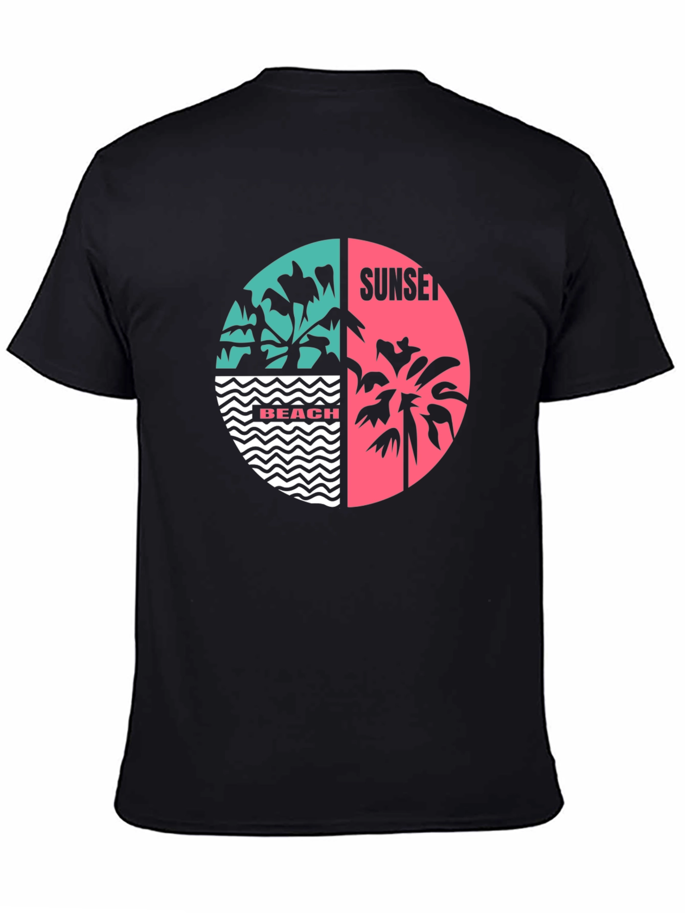 Retro Beach Sunset Graphic T-Shirt - Black