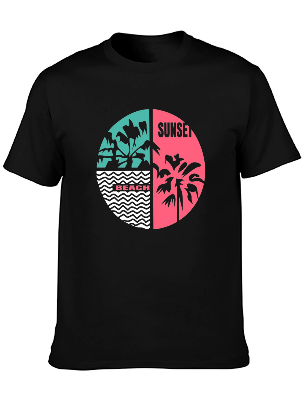 Retro Beach Sunset Graphic T-Shirt - Black