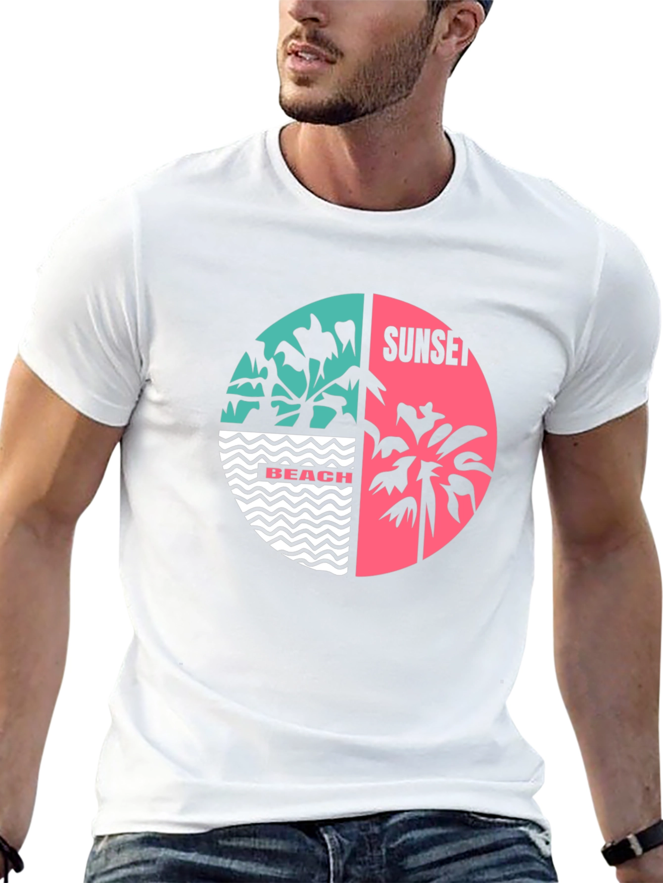 Retro Beach Sunset Graphic T-Shirt - Black