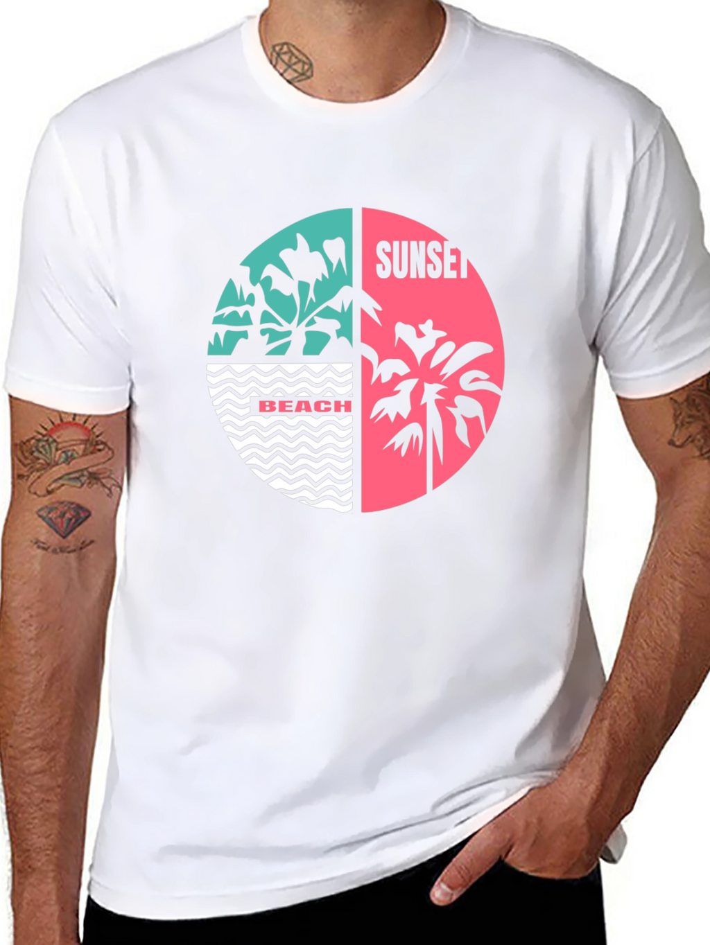 Retro Beach Sunset Graphic T-Shirt - Black