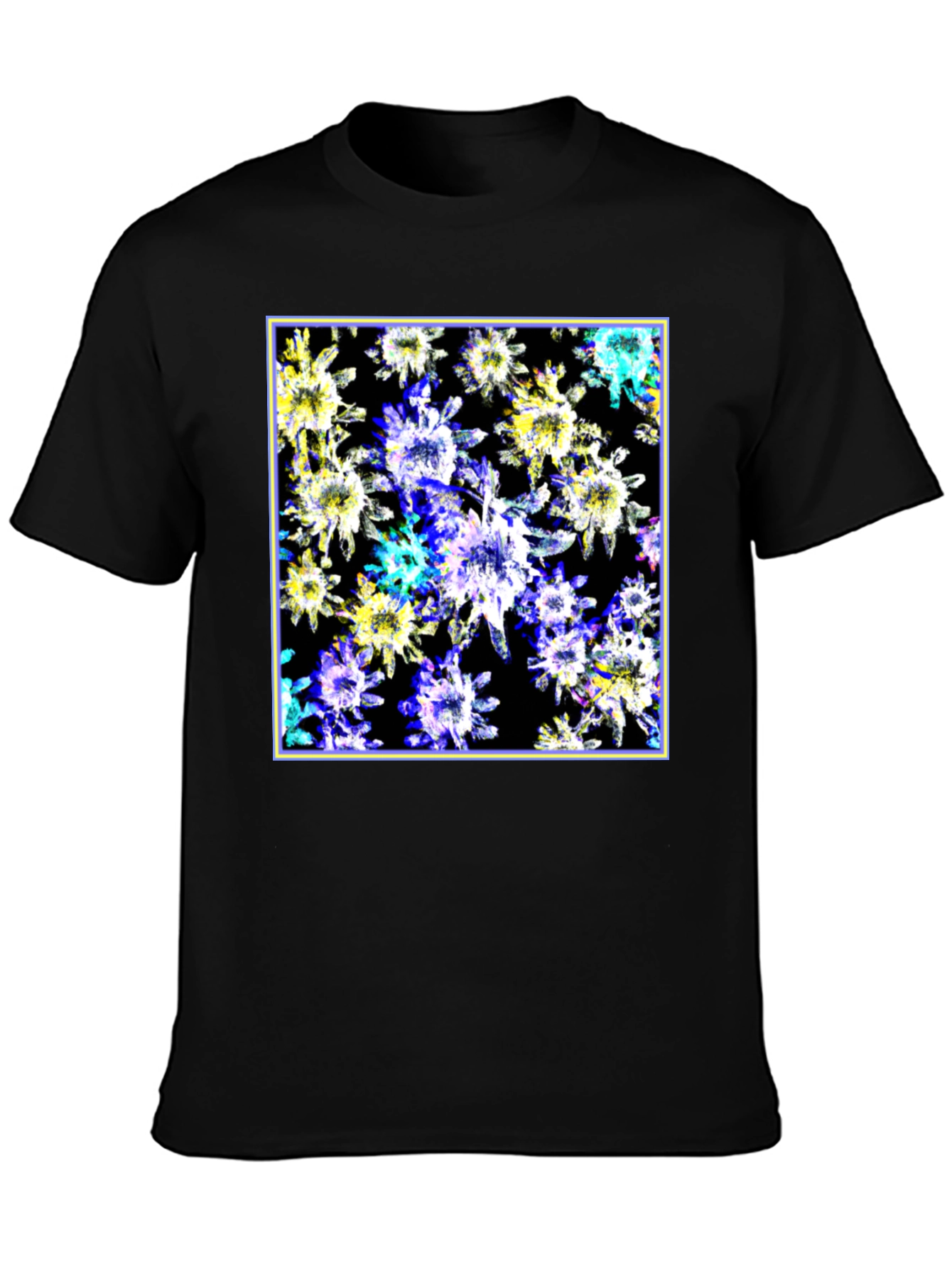 Abstract Floral Print Black T-Shirt