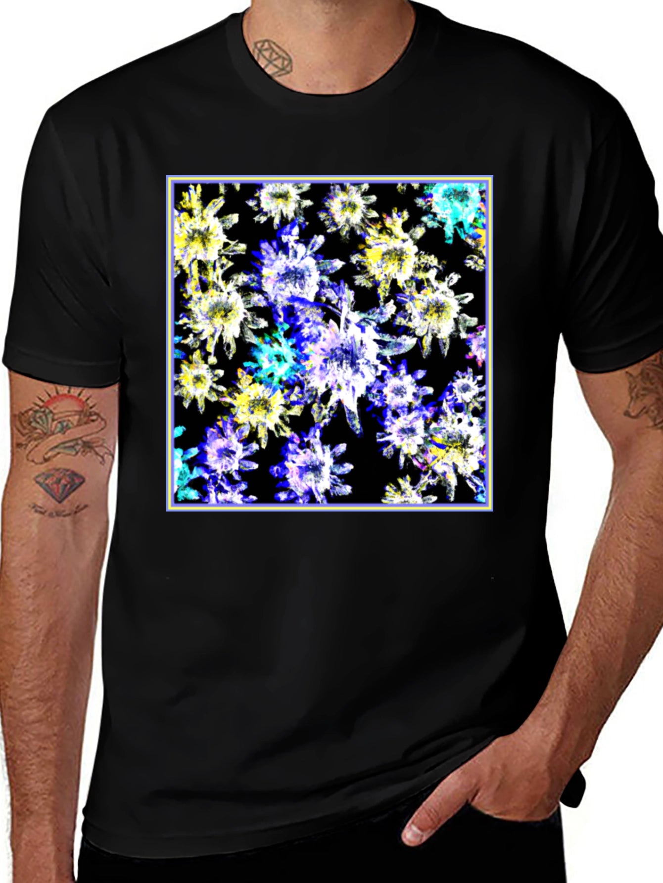 Abstract Floral Print Black T-Shirt
