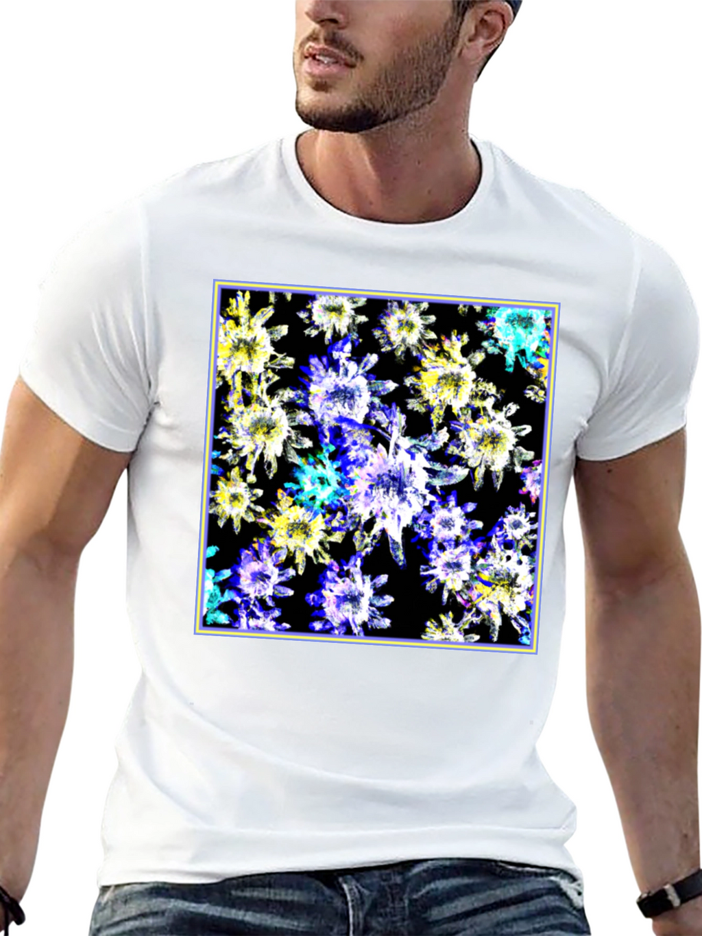 Abstract Floral Print Black T-Shirt