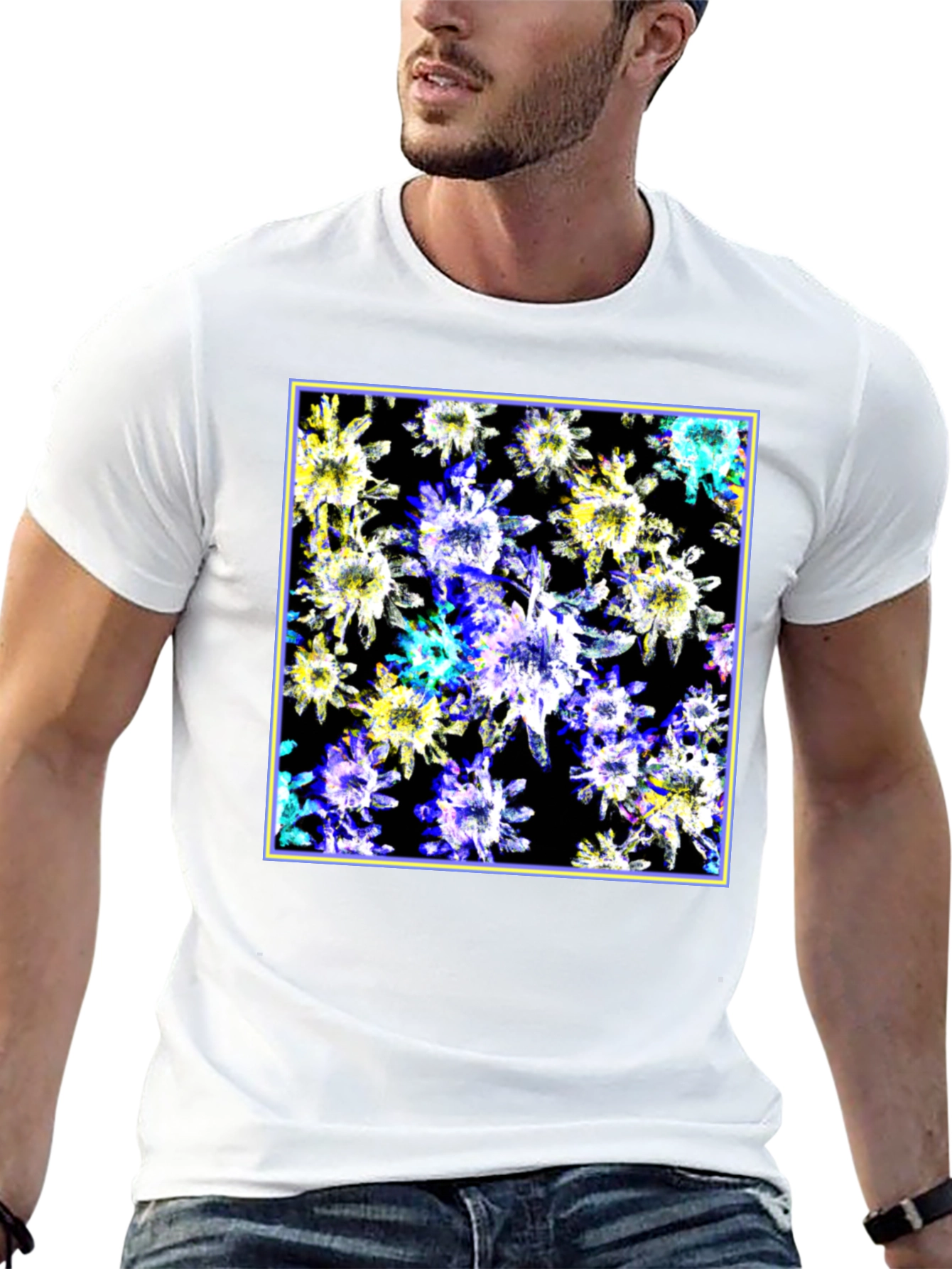 Abstract Floral Print Black T-Shirt