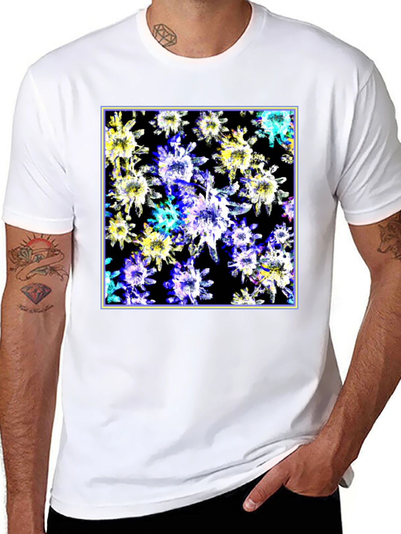 Abstract Floral Print Black T-Shirt