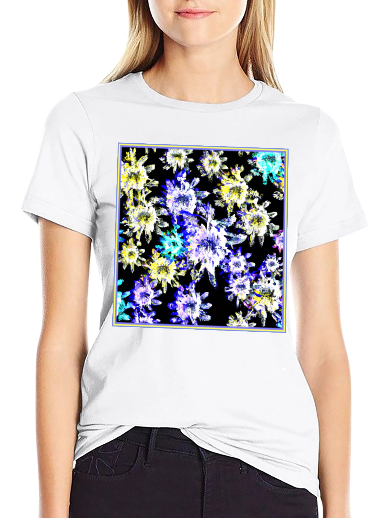 Abstract Floral Print Black T-Shirt