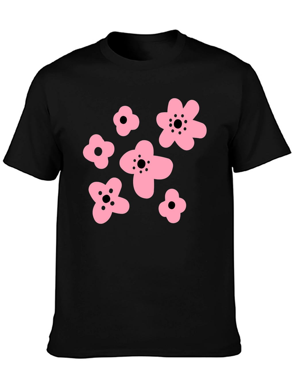 Pink Floral Graphic Black T-Shirt
