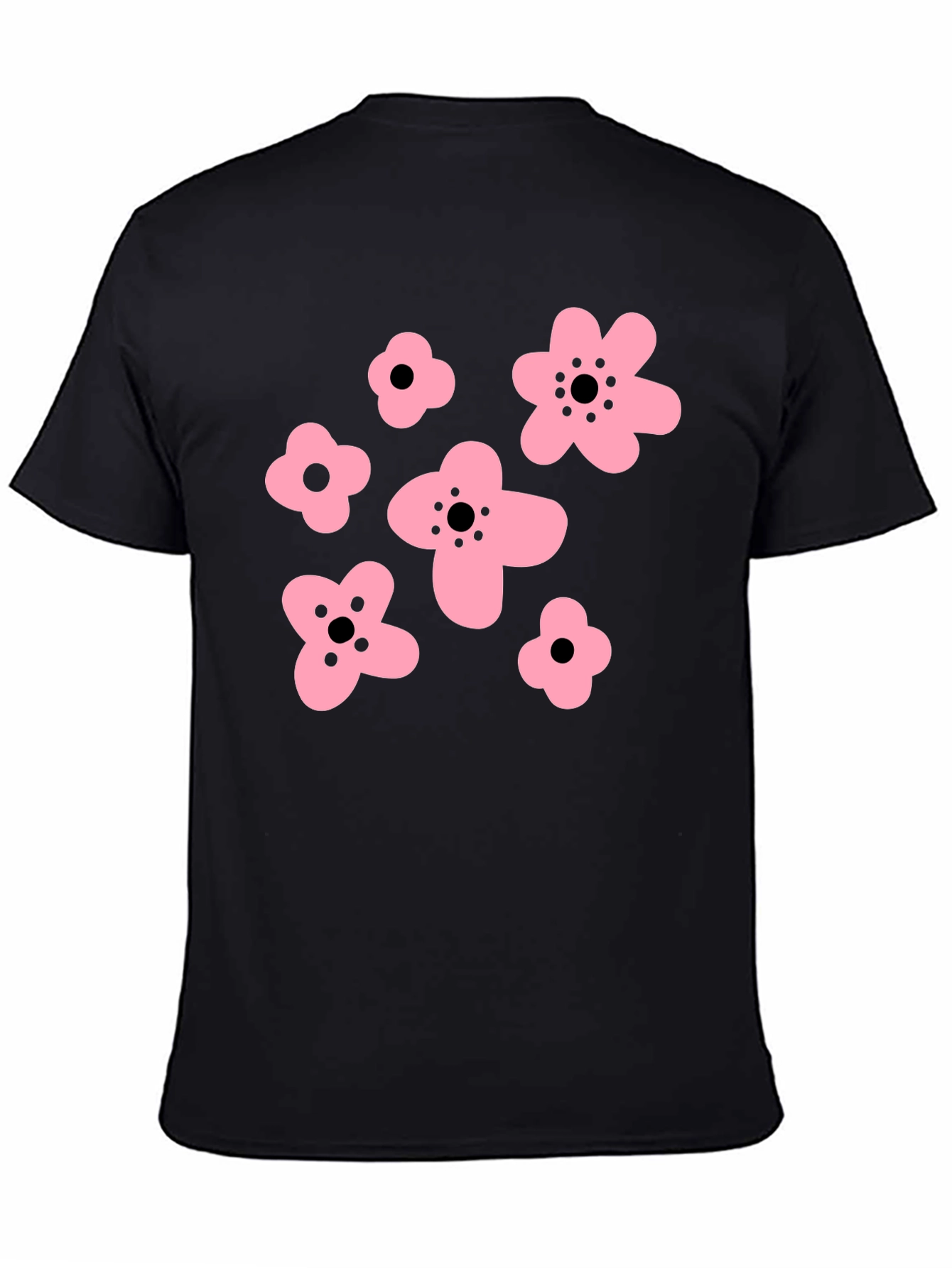 Pink Floral Graphic Black T-Shirt
