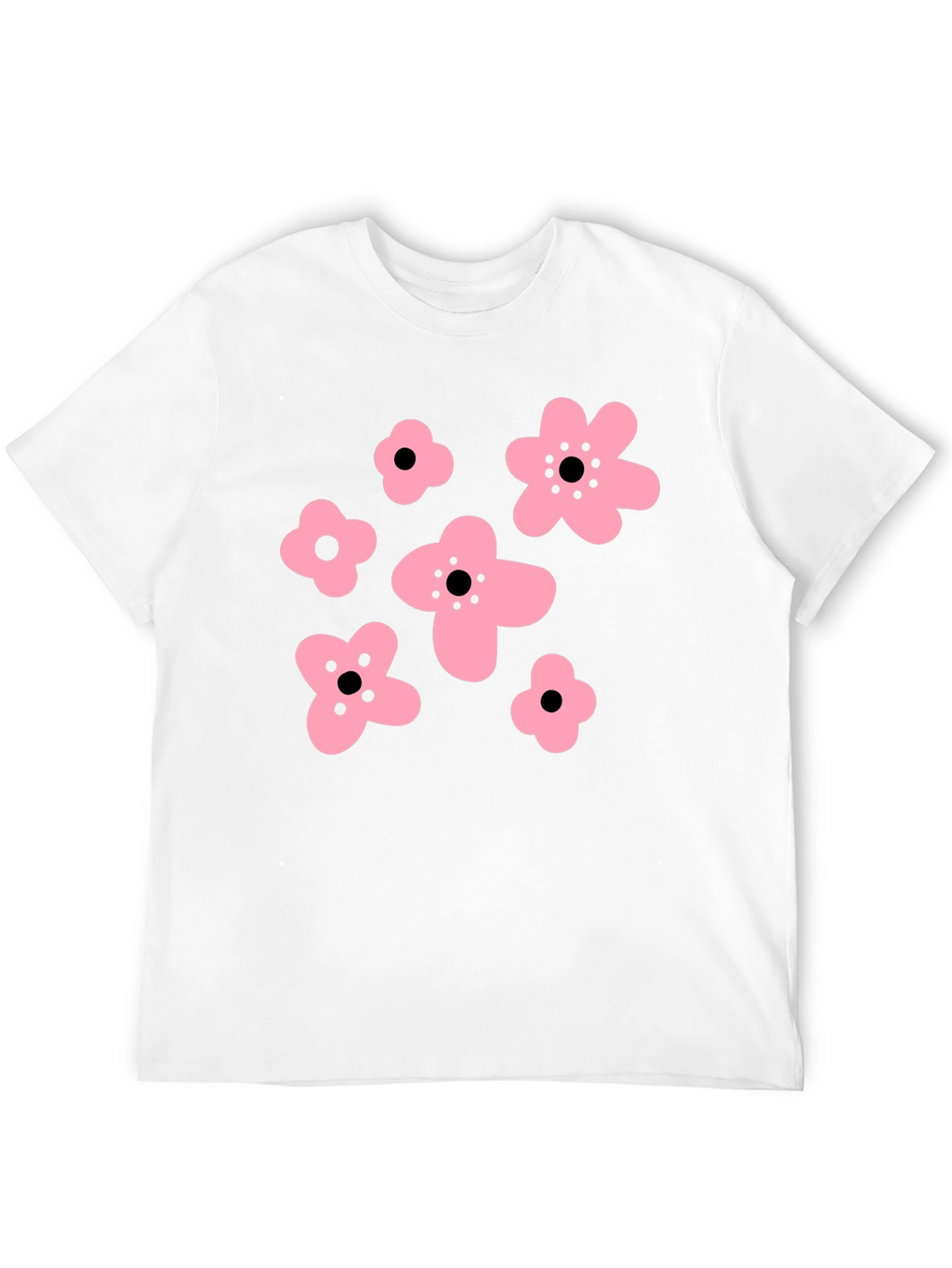 Pink Floral Graphic Black T-Shirt