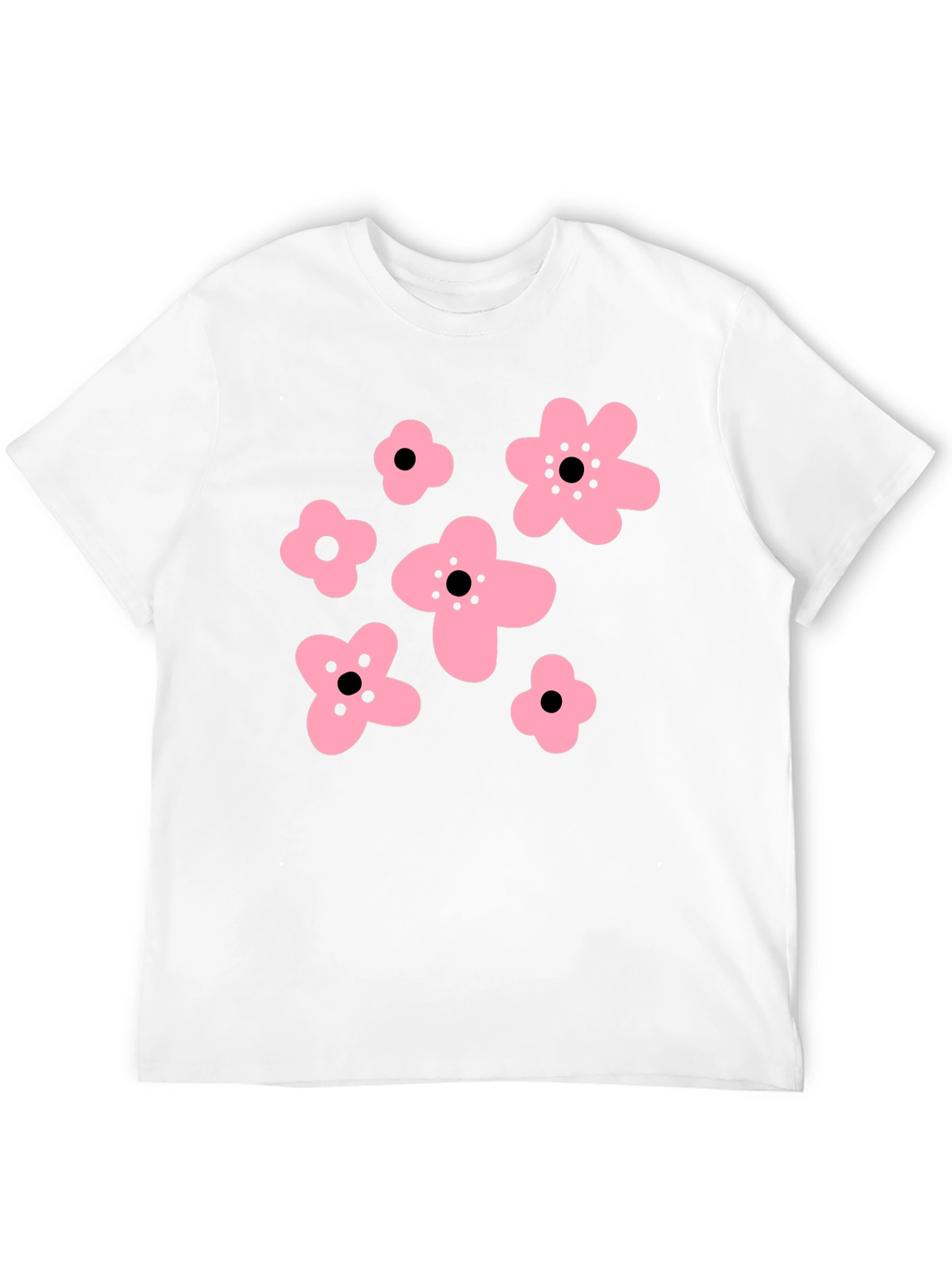 Pink Floral Graphic Black T-Shirt