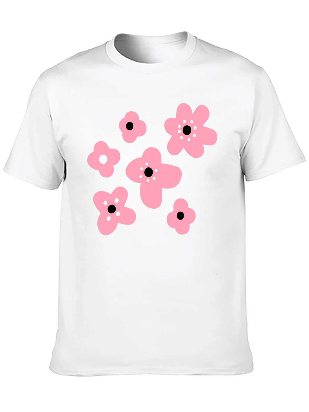 Pink Floral Graphic Black T-Shirt