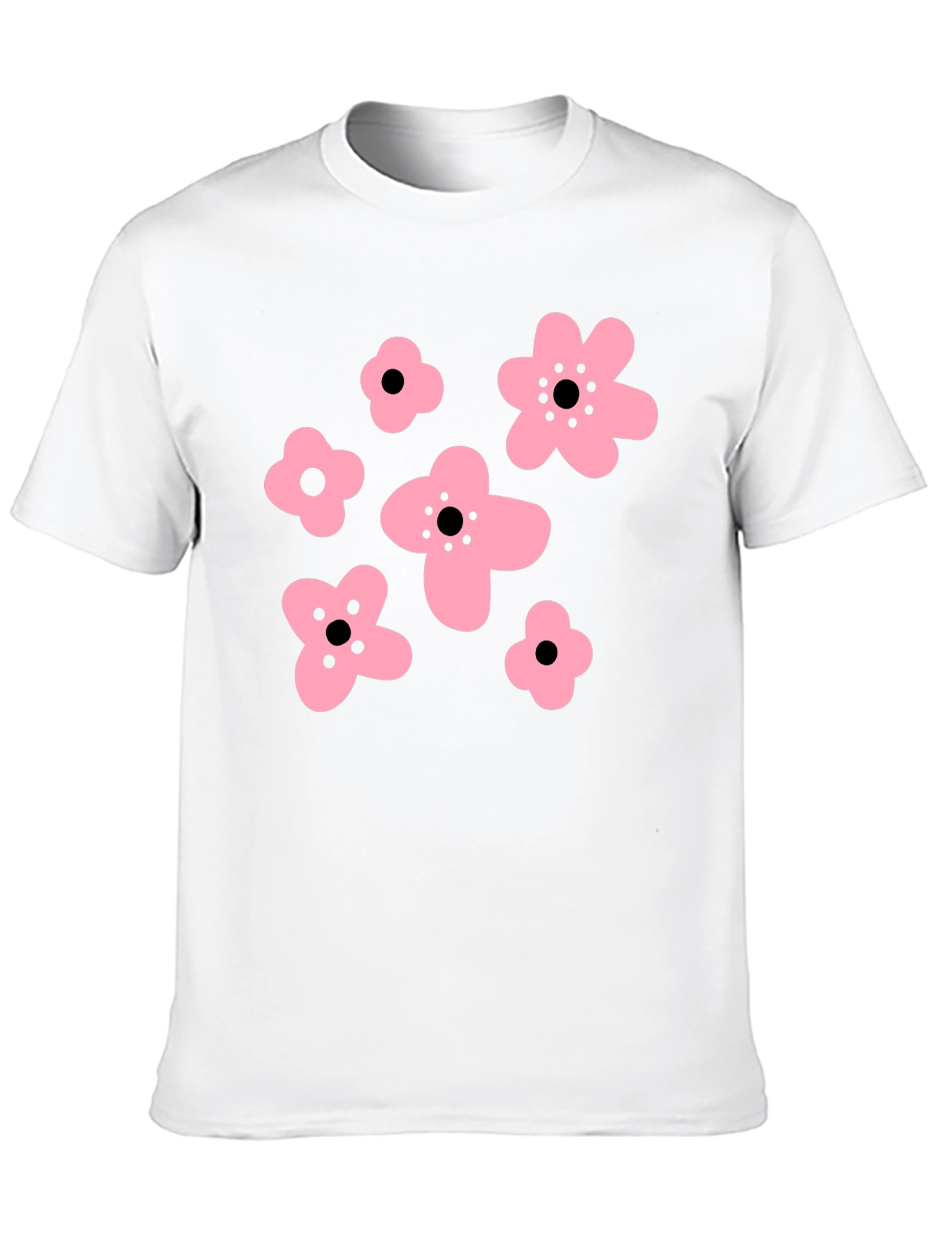 Pink Floral Graphic Black T-Shirt