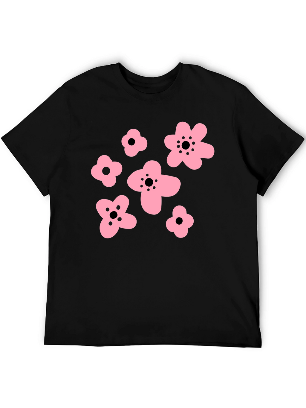 Pink Floral Graphic Black T-Shirt