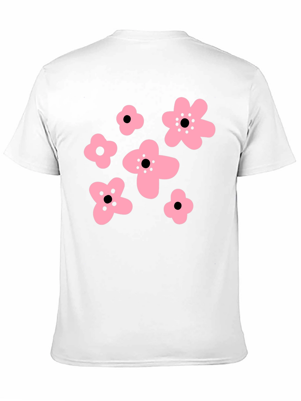Pink Floral Graphic Black T-Shirt