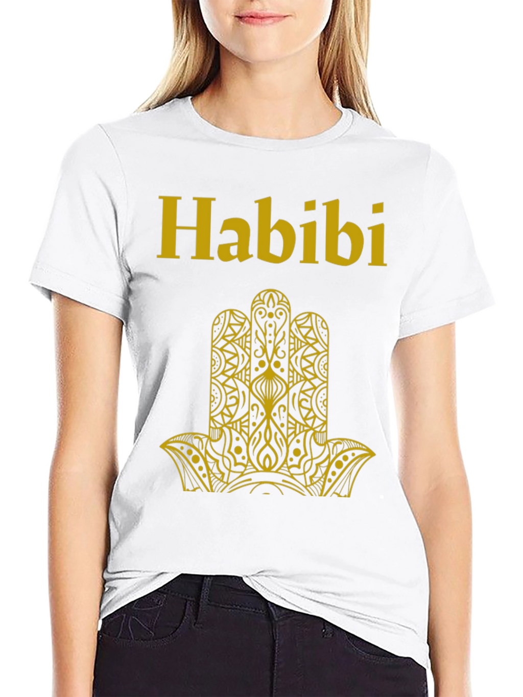 Habibi T-Shirt Black with Gold Hamsa Design