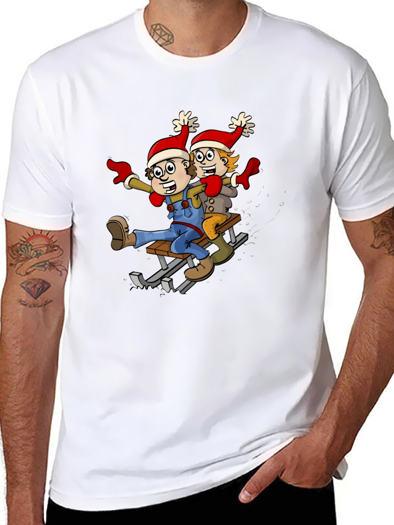 Cartoon Sledding T-Shirt: Whimsical Holiday Fun!
