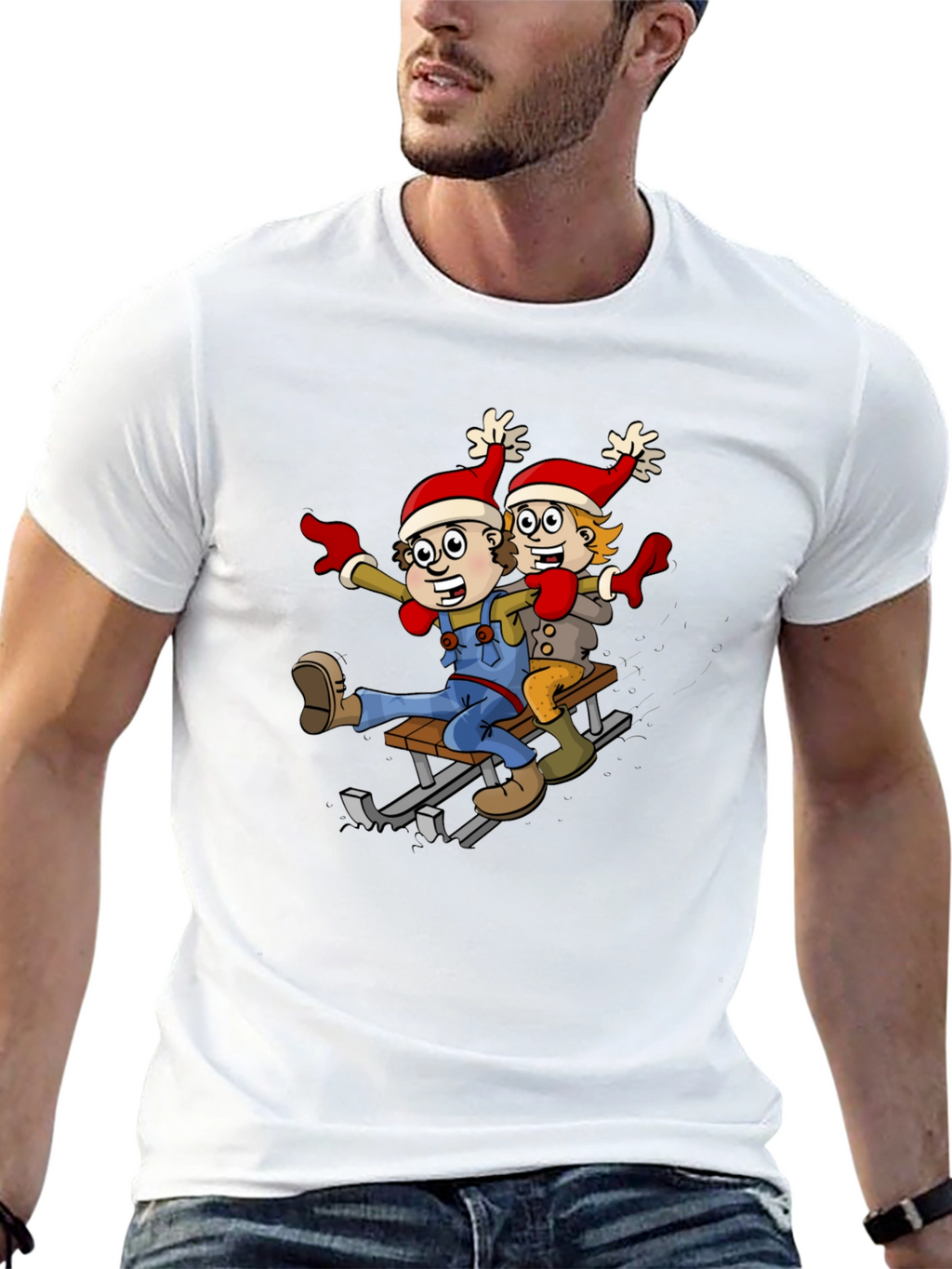 Cartoon Sledding T-Shirt: Whimsical Holiday Fun!