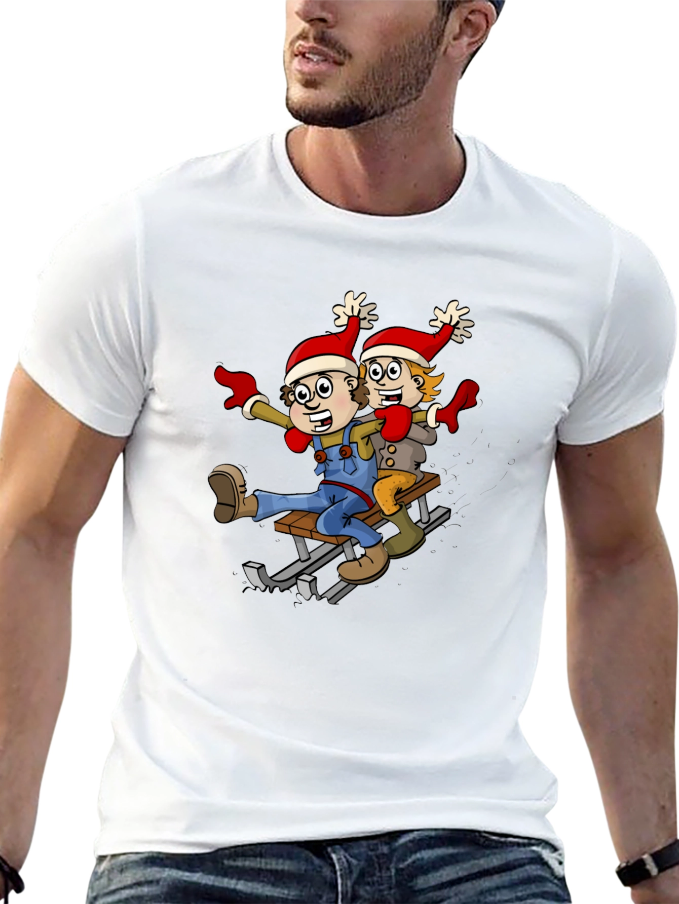 Cartoon Sledding T-Shirt: Whimsical Holiday Fun!