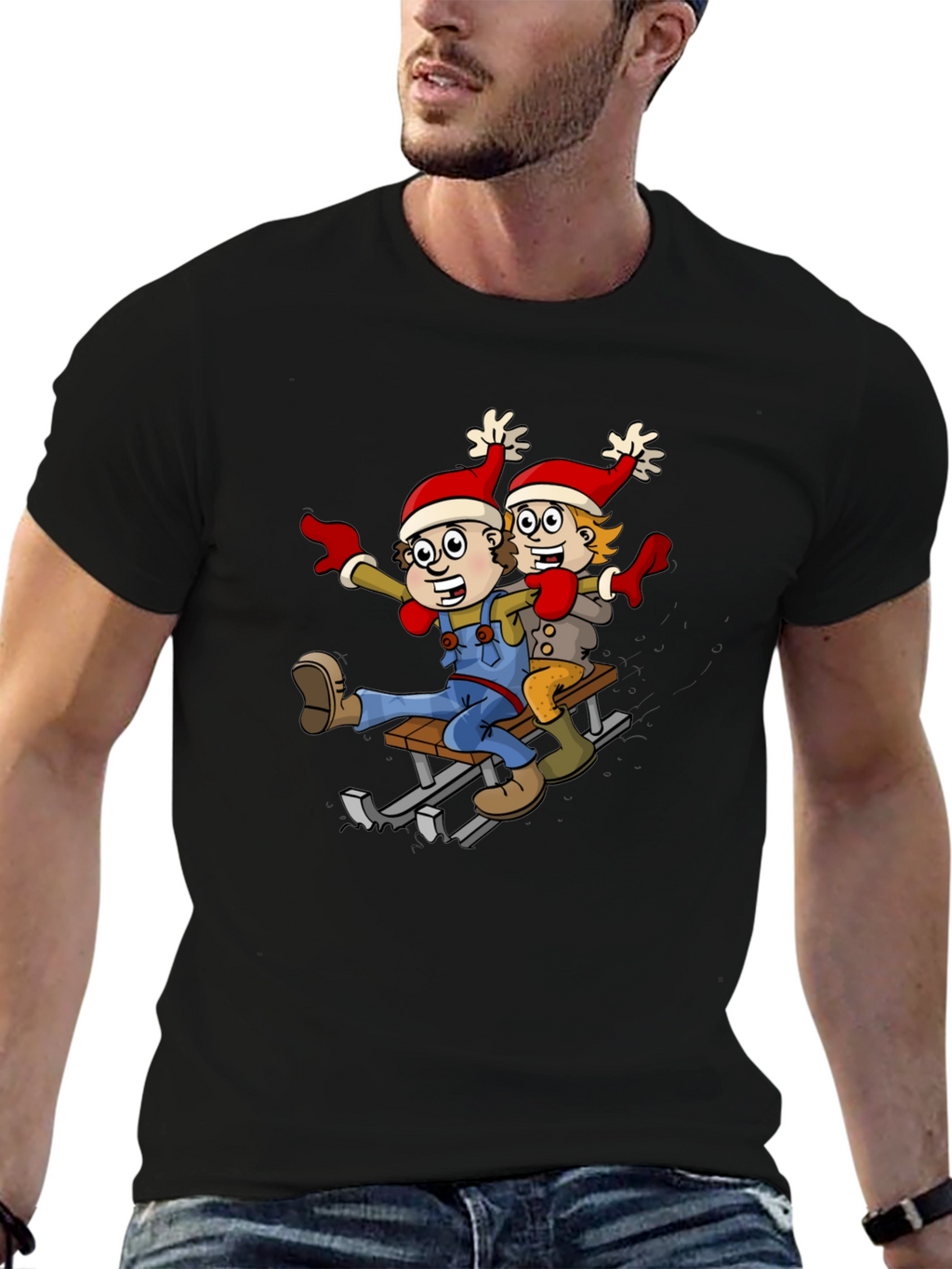 Cartoon Sledding T-Shirt: Whimsical Holiday Fun!