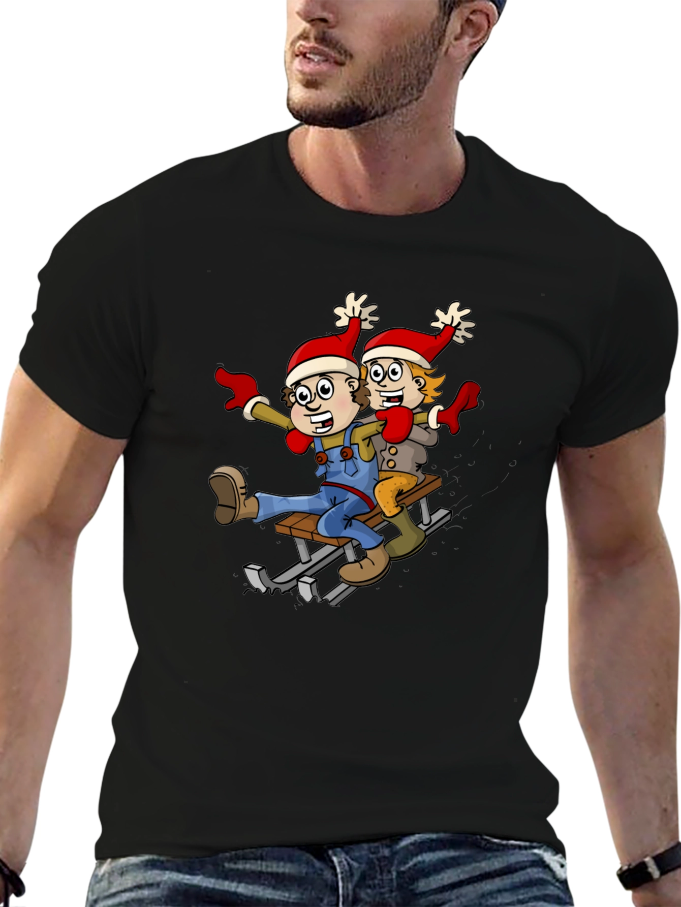 Cartoon Sledding T-Shirt: Whimsical Holiday Fun!
