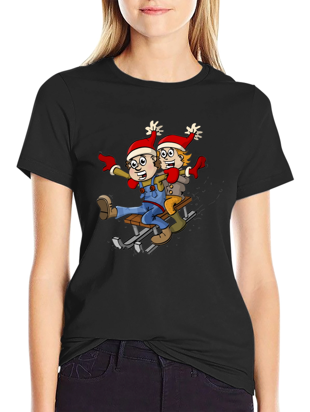 Cartoon Sledding T-Shirt: Whimsical Holiday Fun!