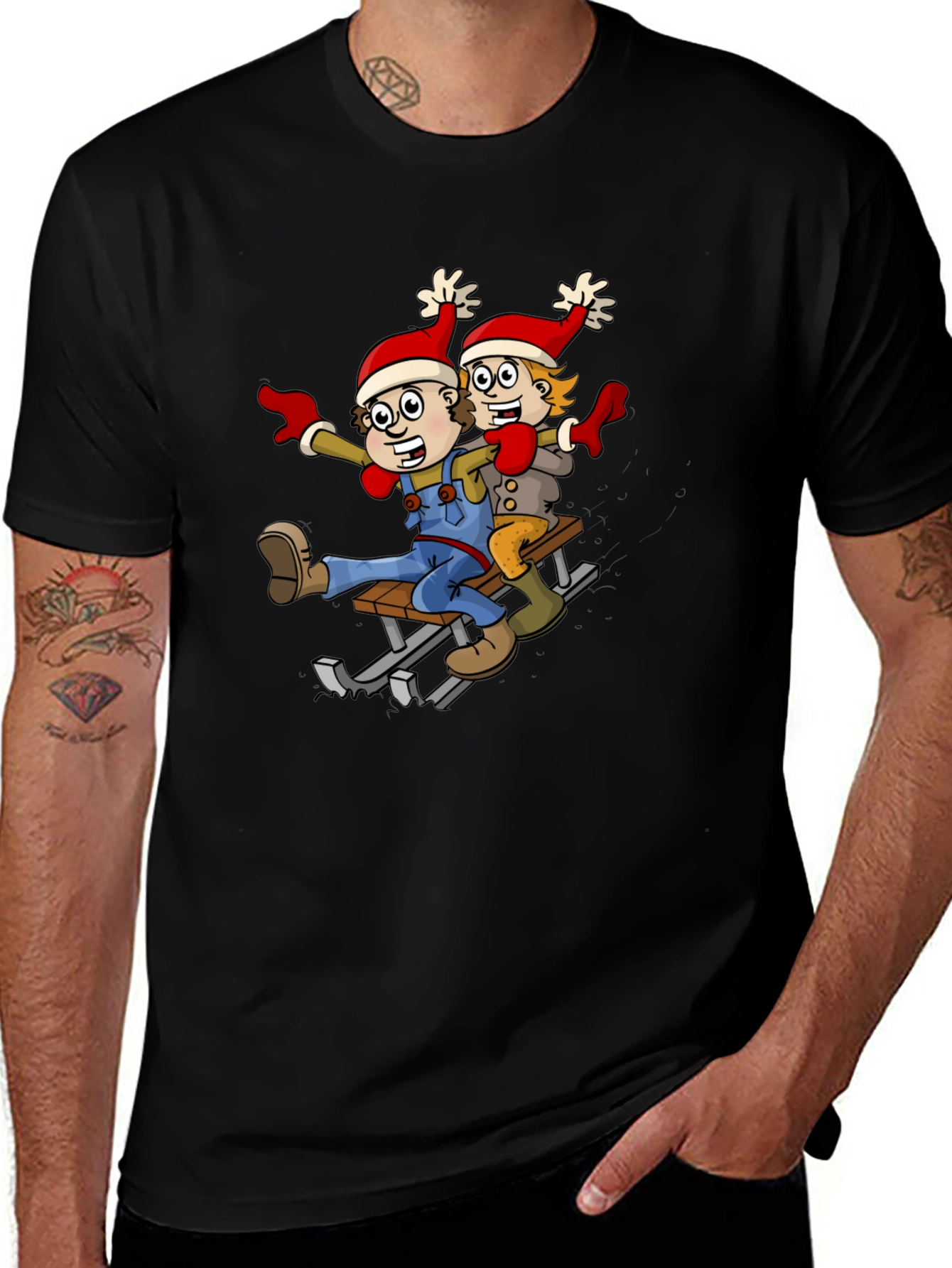 Cartoon Sledding T-Shirt: Whimsical Holiday Fun!