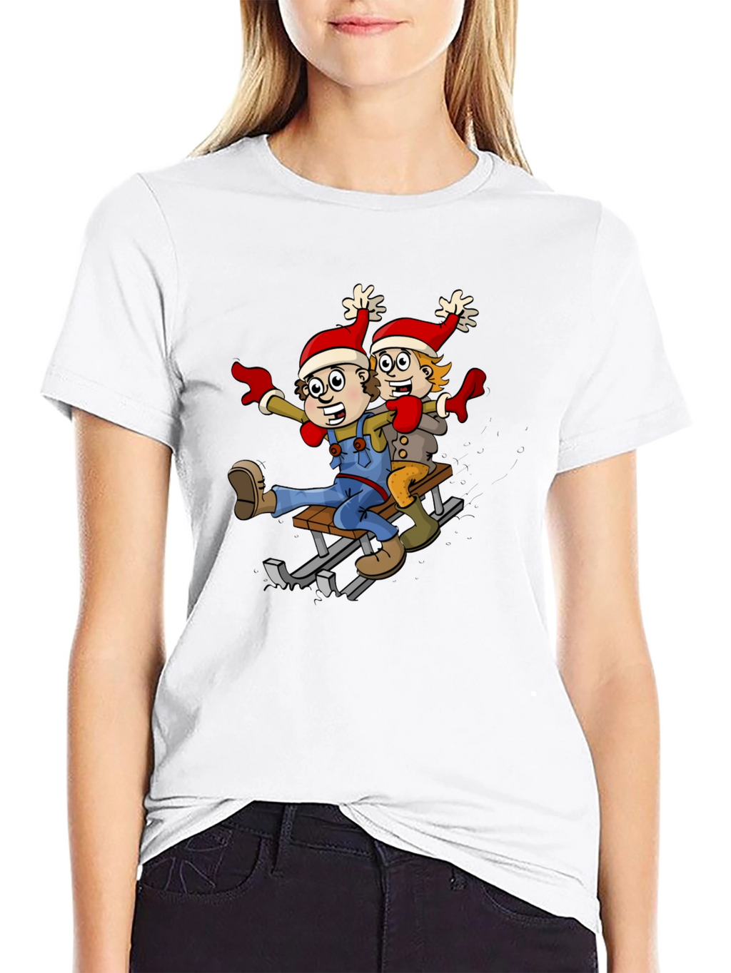 Cartoon Sledding T-Shirt: Whimsical Holiday Fun!