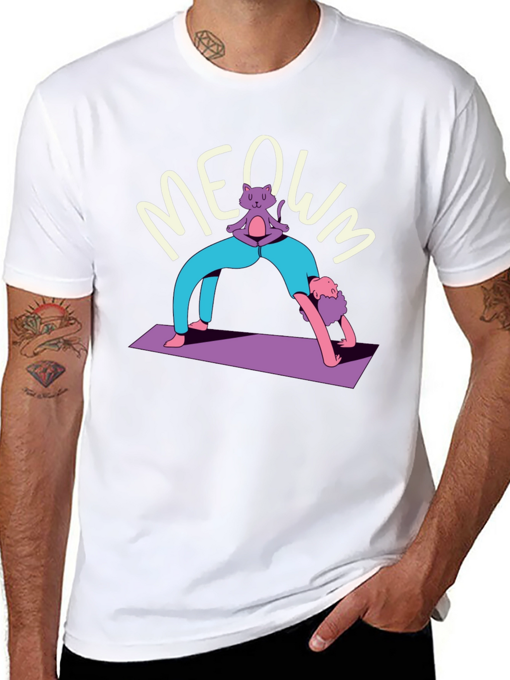 Yoga Cat MEOWM T-Shirt - Funny Workout Tee