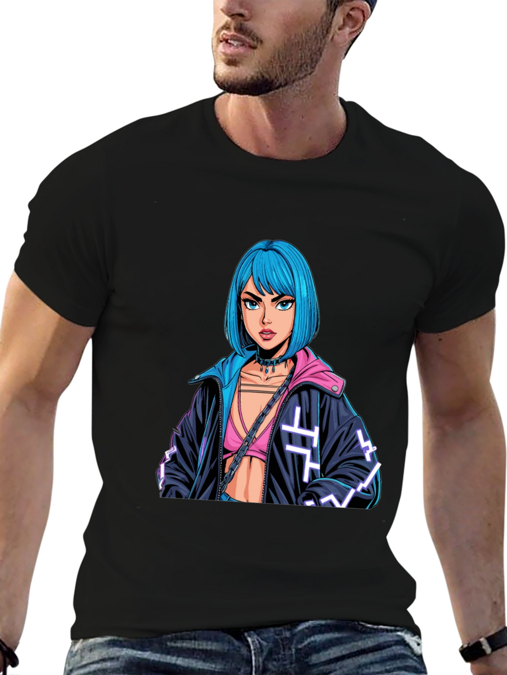Cyberpunk Girl Graphic Black T-Shirt