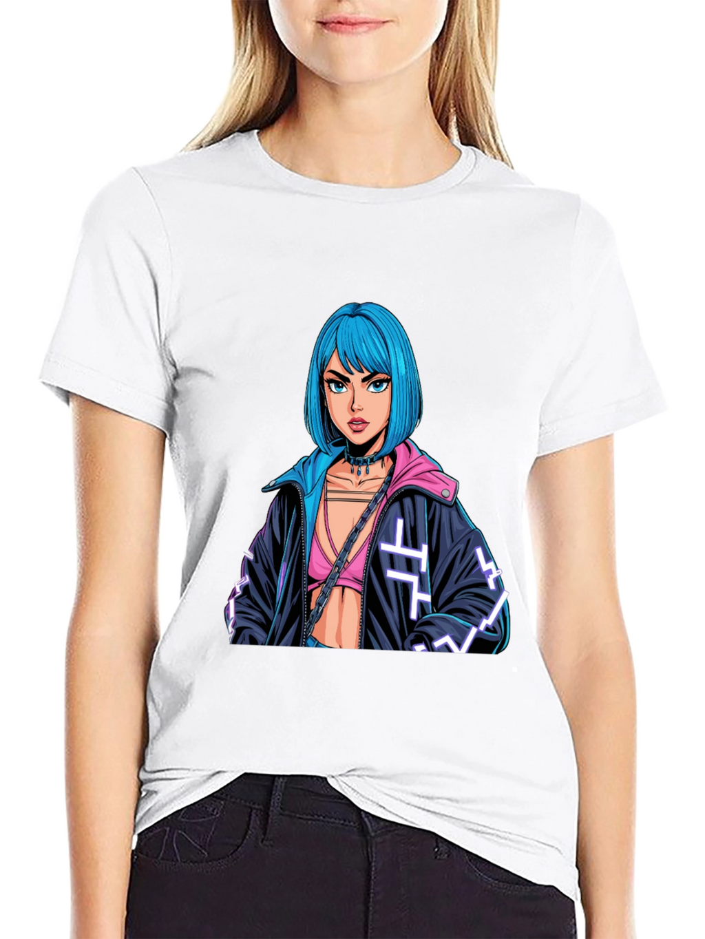 Cyberpunk Girl Graphic Black T-Shirt