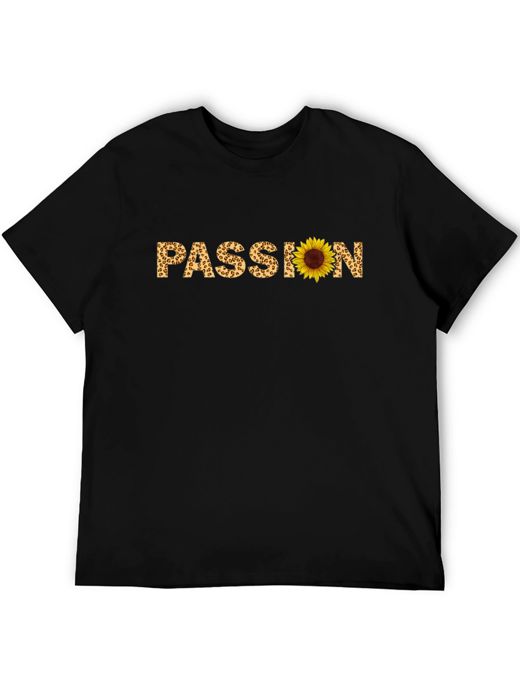 Passion Sunflower Leopard Print Black T-Shirt