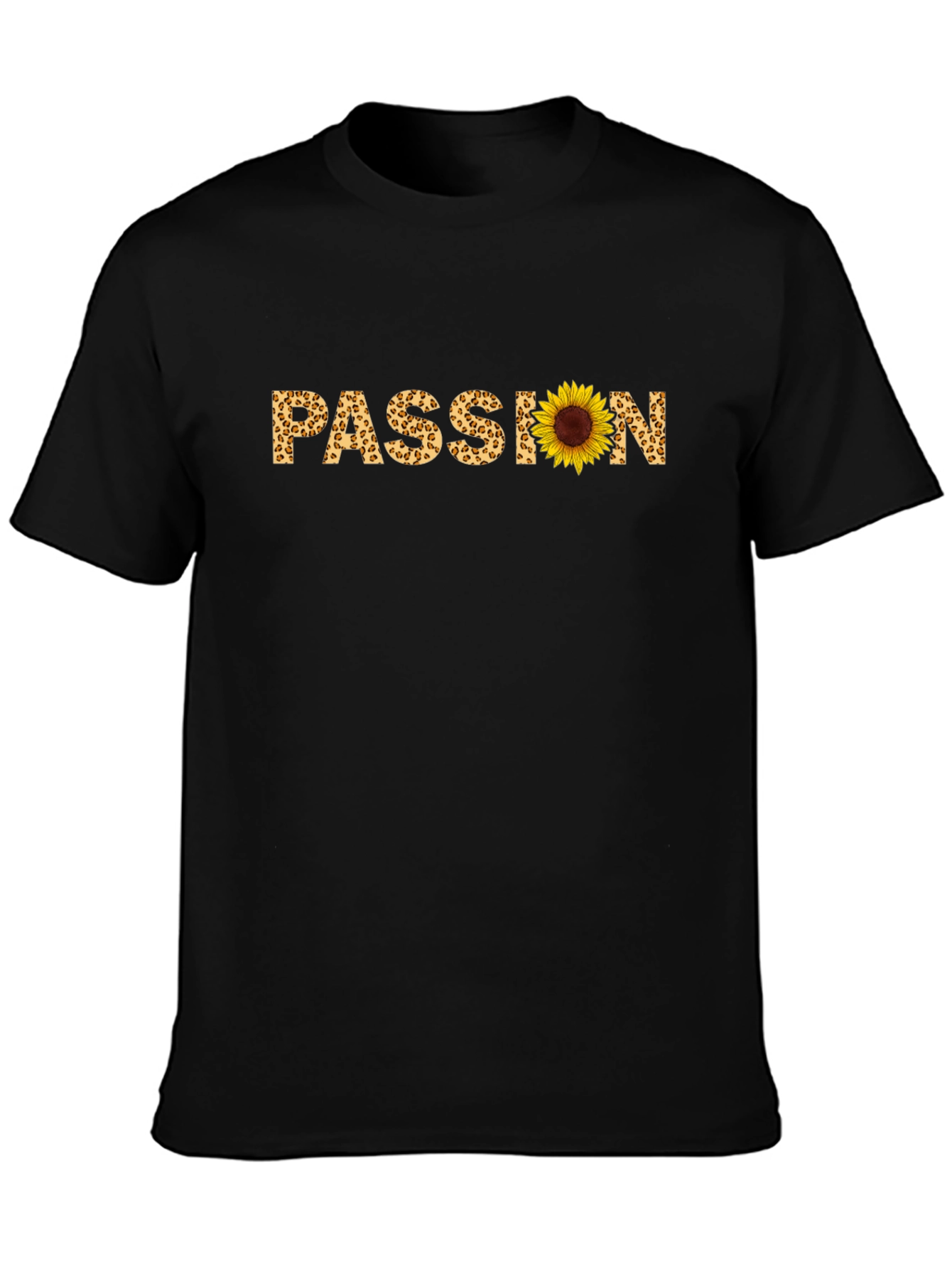 Passion Sunflower Leopard Print Black T-Shirt