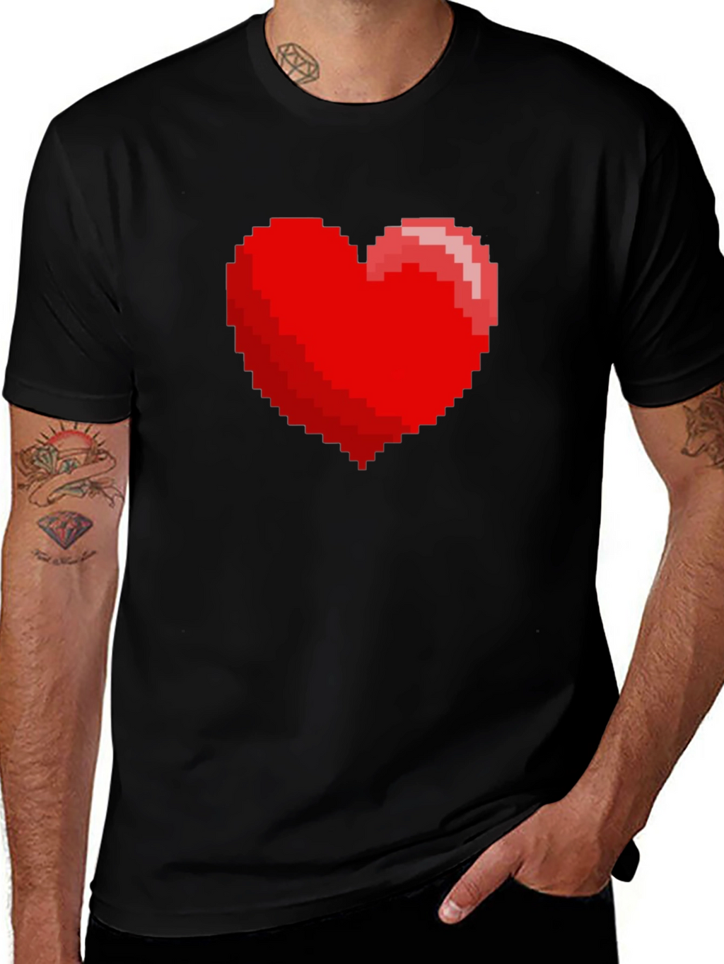 8-bit Heart Graphic Black T-Shirt - Gamer Tee