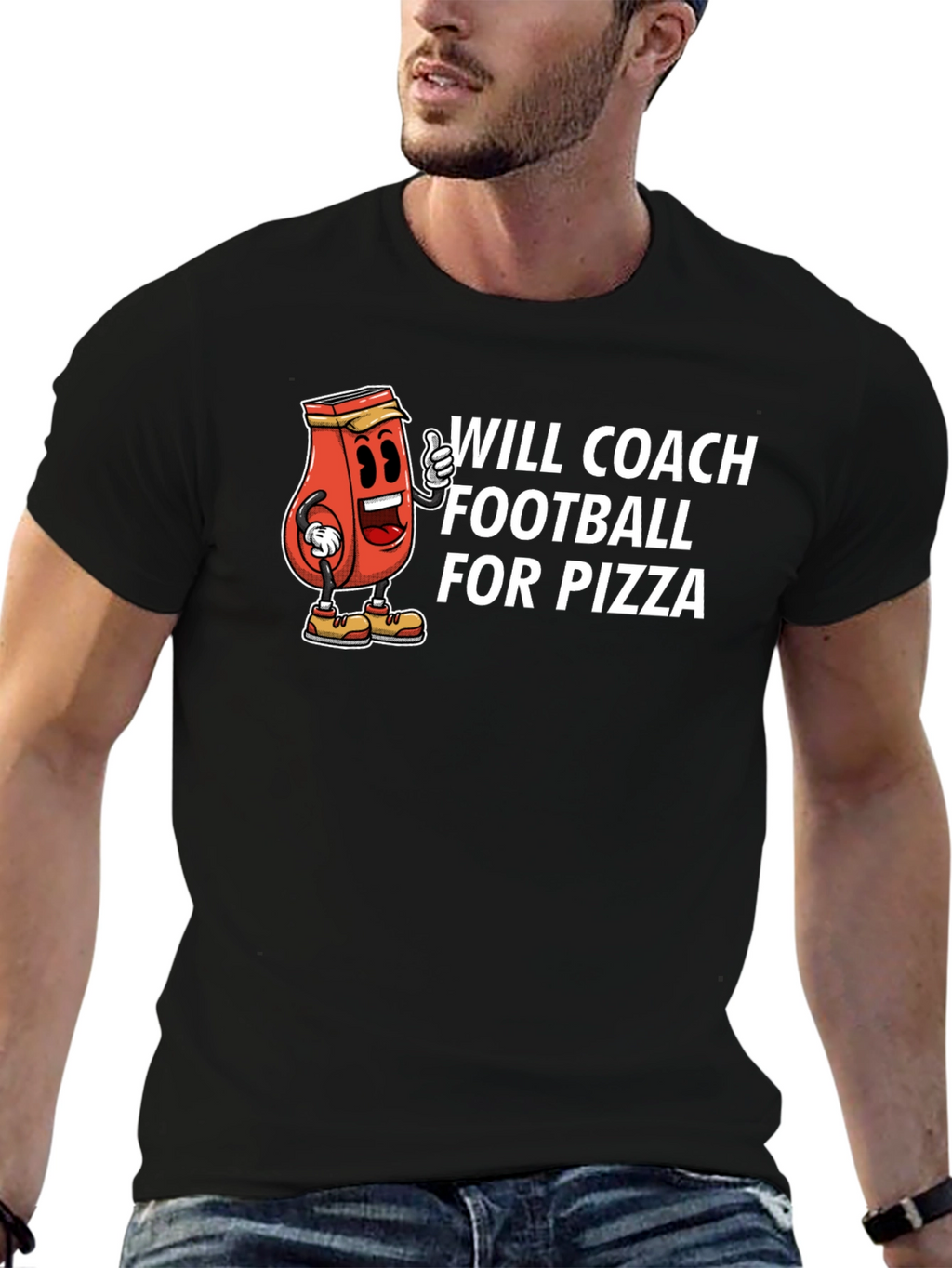 Will Coach Football for Pizza Black T-Shirt