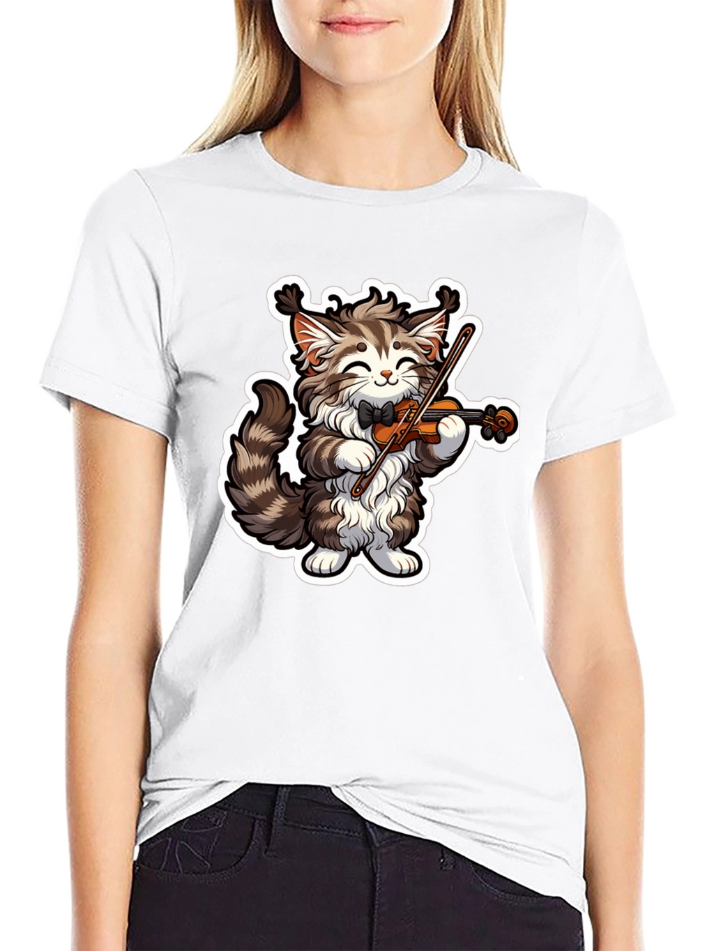 Musical Cat T-Shirt - Violin Playing Kitten Tee