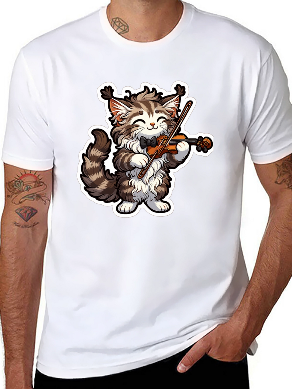 Musical Cat T-Shirt - Violin Playing Kitten Tee