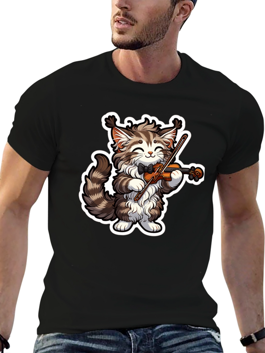 Musical Cat T-Shirt - Violin Playing Kitten Tee