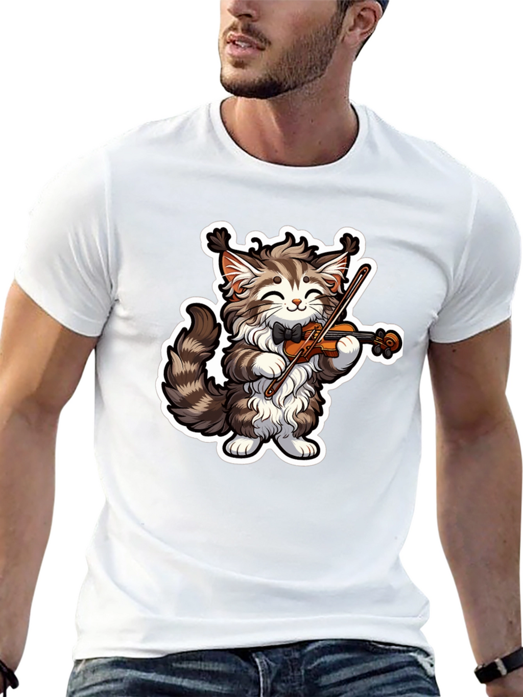 Musical Cat T-Shirt - Violin Playing Kitten Tee