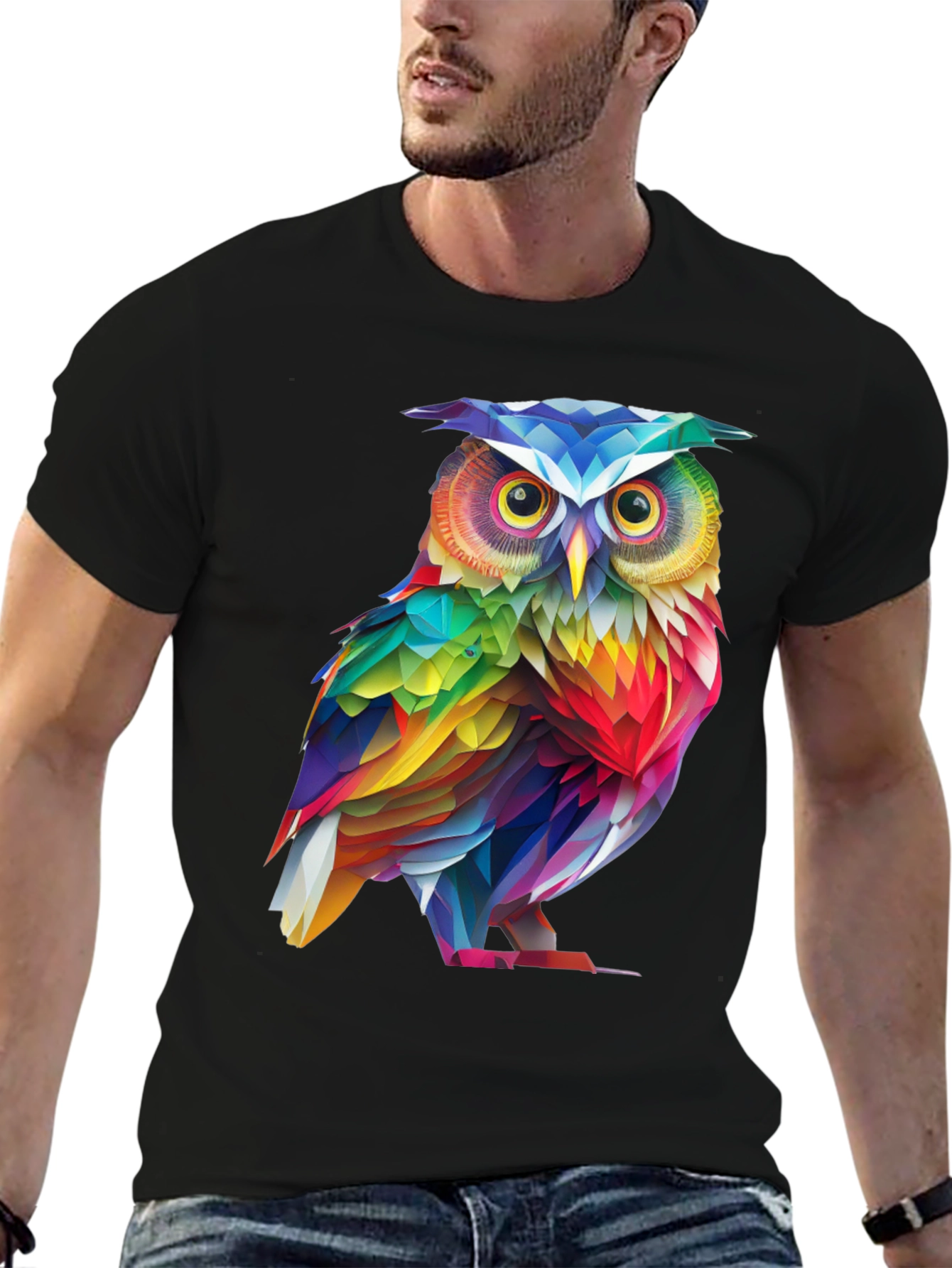 Rainbow Owl Graphic Tee - Mens Black T-Shirt