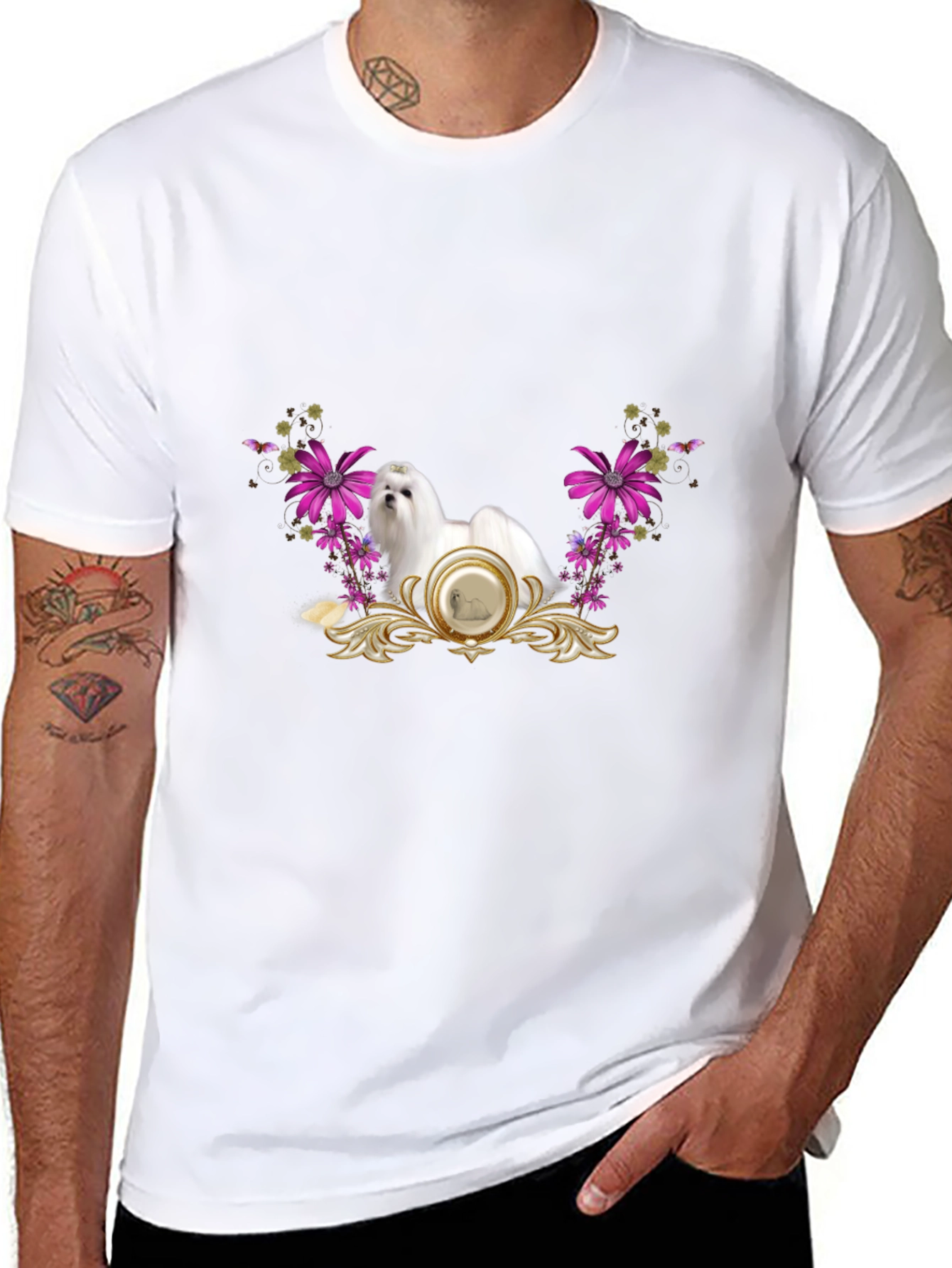 Elegant Maltese Floral T-Shirt – Stylish Dog Lover Tee