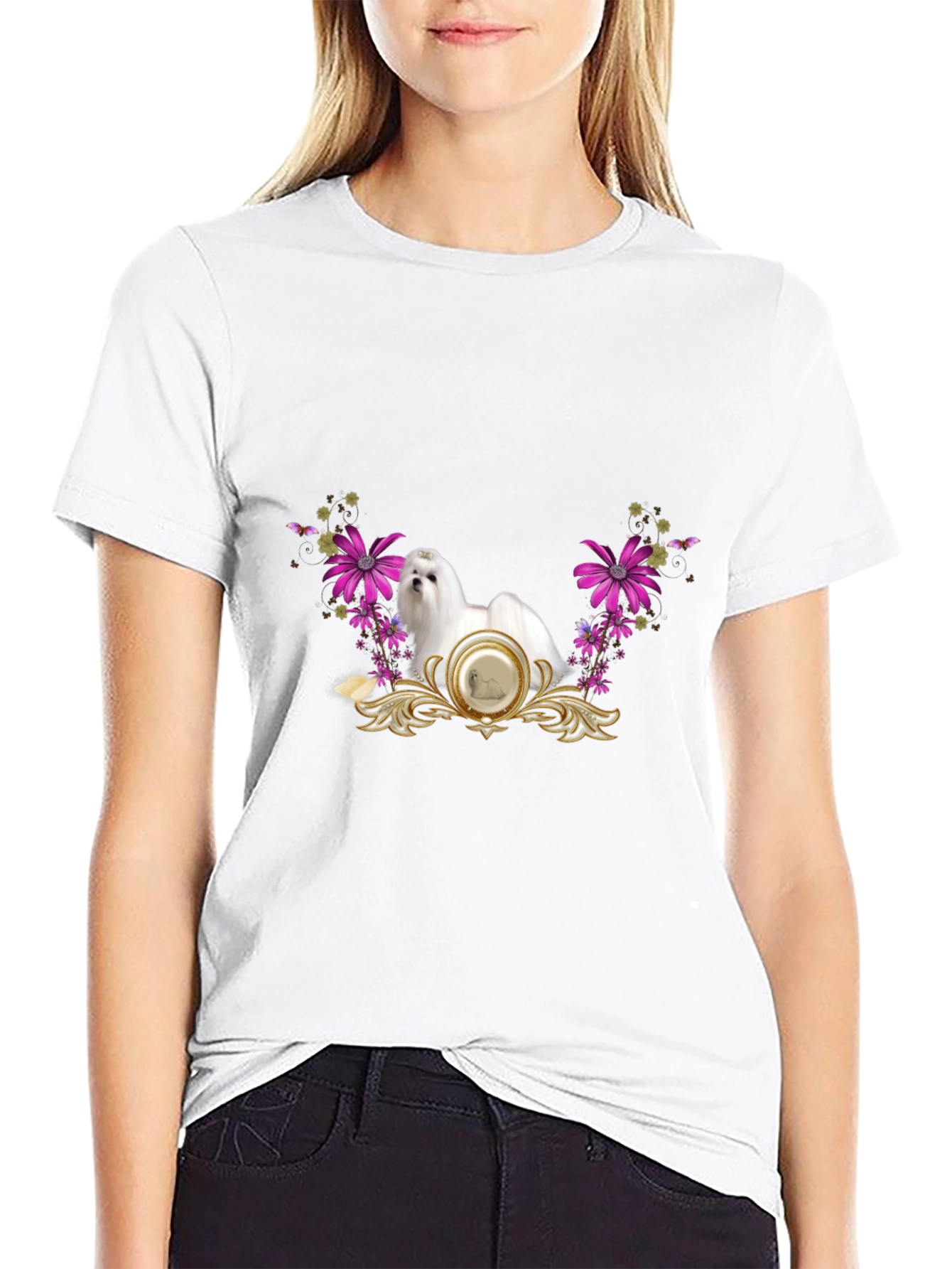 Elegant Maltese Floral T-Shirt – Stylish Dog Lover Tee