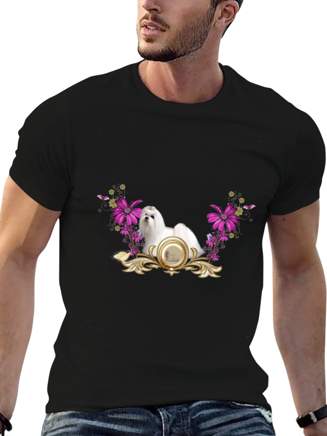 Elegant Maltese Floral T-Shirt – Stylish Dog Lover Tee