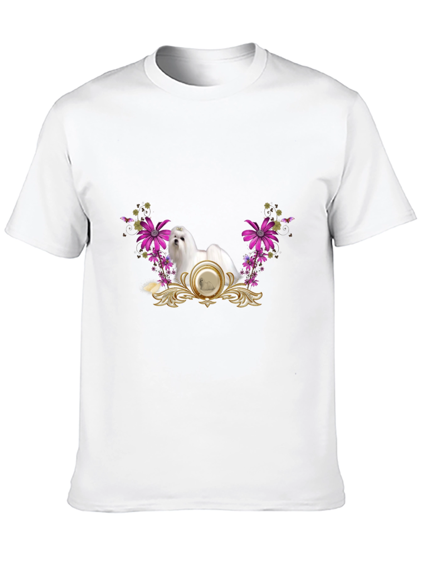 Elegant Maltese Floral T-Shirt – Stylish Dog Lover Tee