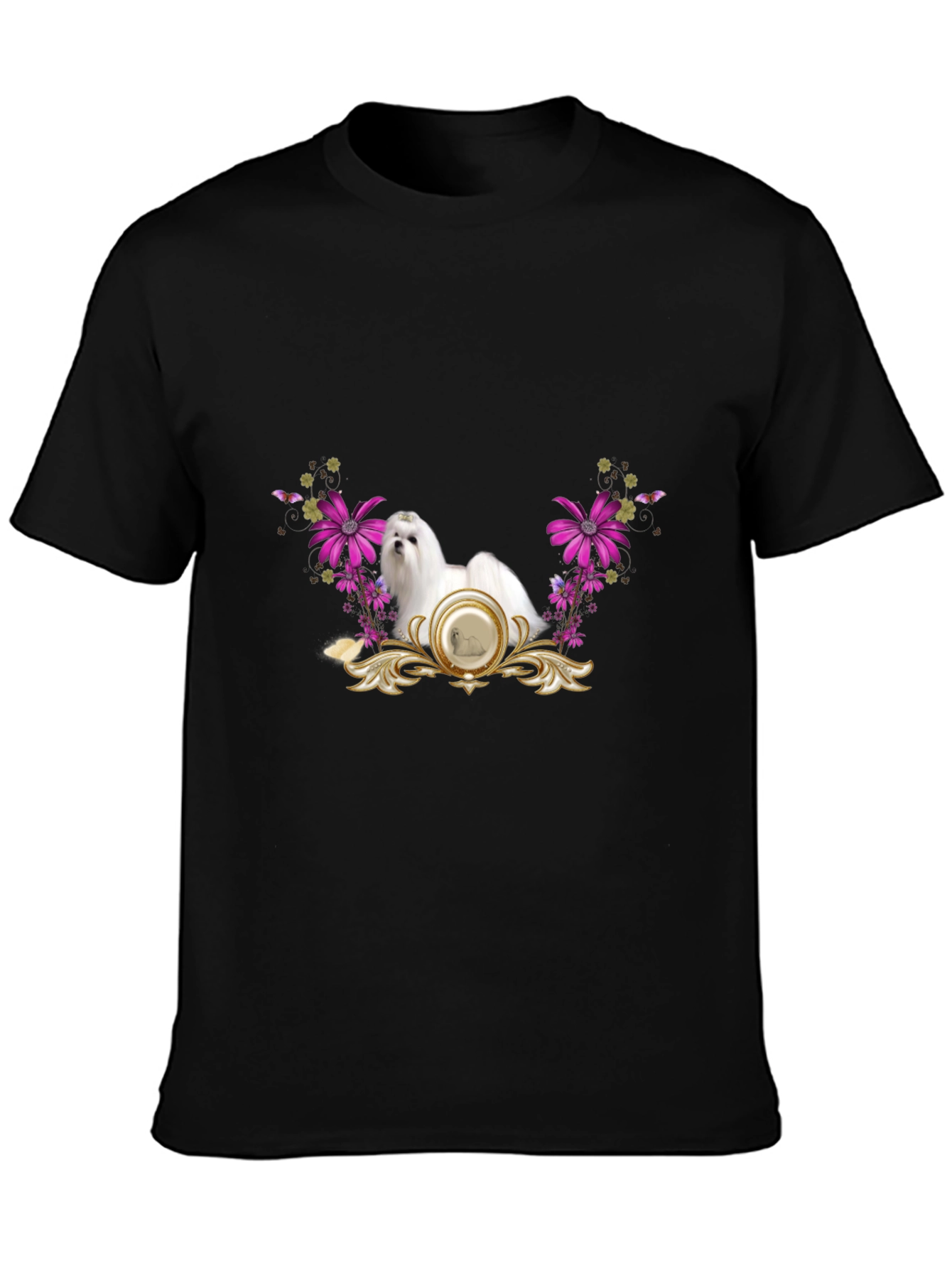 Elegant Maltese Floral T-Shirt – Stylish Dog Lover Tee